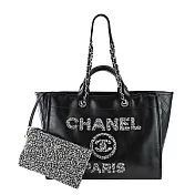 CHANEL 經典 Deauville 小牛皮金鍊大號托特包(黑色)