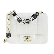 CHANEL 菱格紋小羊皮金釦黑白方塊鏈帶翻蓋斜背包(白色)