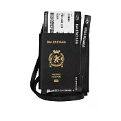 BALENCIAGA 護照及雙機票造型掛脖式拉鍊卡包/手機包 (黑色)