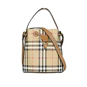 BURBERRY 格紋帆布及皮革迷你水桶包 (經典米色/石楠木棕)