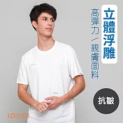 IOIIOI歐洲貴族 彈力T恤 圓領衫 特殊浮雕布料 透氣排汗 防皺柔軟 輕盈 25521310 M 白色