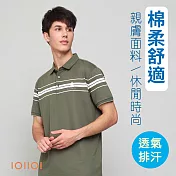 IOIIOI歐洲貴族 短袖POLO衫 條紋款 透氣排汗 高彈力 經典刺繡 25565330 M 綠色