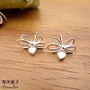 甜美蝴蝶結垂墜愛心小鋯石S925純銀耳環.貼耳耳環