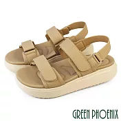 【GREEN PHOENIX】女 涼鞋 厚底涼鞋 輕量 沾黏式 吸震減壓 EU35 杏色