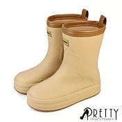 【Pretty】女 雨靴 雨鞋 短靴 霧面 防水 短筒 EU36 卡其色
