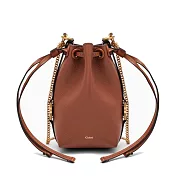 Chloe 新款Marcie 粒面小牛皮抽繩束口水桶包 棕色