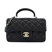 CHANEL Mini Flap bag handle 菱格V字縫線小牛皮兩用包(黑色)