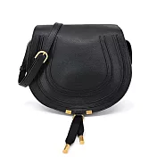 Chloe Marcie 粒面牛皮翻蓋中號斜背包- 黑色