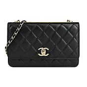 CHANEL TRENDY系列 雙C LOGO菱格紋小羊皮WOC鍊帶斜背包(黑色)