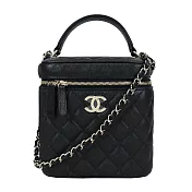 CHANEL 菱格荔枝紋牛皮雙C LOGO 化妝/兩用包(黑)
