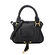 Chloe Marcie 粒面牛皮翻蓋小號馬鞍斜背包 黑色