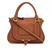 Chloe Marcie 粒面牛皮翻蓋中號馬鞍斜背包- 棕色