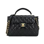 CHANEL 雙C LOGO菱格粒紋小牛皮金釦兩用包(黑色)