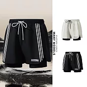 【STizi史堤茲】假兩件透氣防尷尬男士泳褲 男生泳褲(488) 2XL 黑色