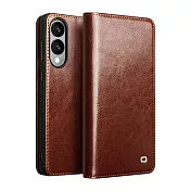 QIALINO SAMSUNG 三星 S25 Edge 真皮經典皮套 牛皮 翻蓋皮套 -棕色