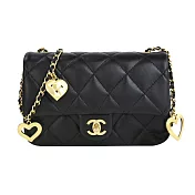 CHANEL Mini Flap 菱格紋小羊皮金釦愛心鏈帶肩背/斜背包(黑色)