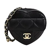 CHANEL 新款LOGO菱格紋小羊皮金釦愛心胸口掛包 (黑色)