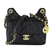 CHANEL Hobo Bag 雙C LOGO菱格紋小牛皮流浪包(黑色)