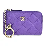 CHANEL 雙C LOGO 粒紋小牛皮鑰匙零錢包(紫色)