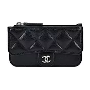 CHANEL 雙C LOGO菱格紋小牛皮卡片包(黑色)