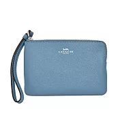 COACH 素面皮革L型拉鍊手拿包-藍灰色