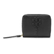 Tory burch 素面皮革拉鍊二折短夾-黑色