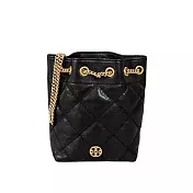 Tory burch 菱格紋鏈帶水桶包-黑色
