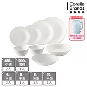 【美國康寧 CORELLE】純白8件式餐盤組(H02) 贈美國SEKA電熱水壺1.8L(顏色隨機)