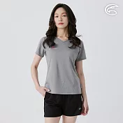 ADISI 女涼感型單向導濕速乾圖騰上衣 AL2511041 麻灰 (S-2XL) S 麻灰