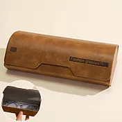 seoul show首爾秀 弧形復古皮質全鐵硬殼防壓墨鏡老花近視太陽眼鏡盒 棕色