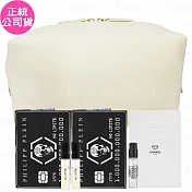 BURBERRY 米色太空棉化妝包+PHILIPP PLEIN 無限黑卡淡香精試管(1.5ml)*2+香奈兒 清新晨露淡香水(針管)(1.5ml)(公司貨)