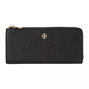 Tory burch 雙T-LOGO防刮皮革拉鍊長夾-黑色