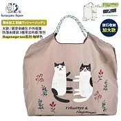 【Kusuguru Japan】日本眼鏡貓 大款肩背傘繩包 戶外輕量防潑水提袋 三種用法的提/背包 (多款任選) -Nagonago-san系列-咖啡色