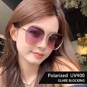 【SUNS】Polarized時尚大框質感名媛款 淑女偏光墨鏡 顯小臉 S618 輕量/防眩光/抗UV400   粉金框上灰下粉