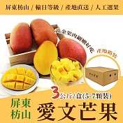 《沁甜果園》屏東愛文芒果3公斤*1箱(5-7顆裝)產地箱