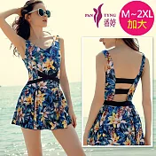 PanTyng潘婷 加大連身萊克泳裝 藍洋百合(M-2XL)82830 L號