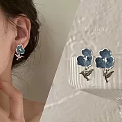 【Gulicc】耳環 法式藍色花朵小鳥耳環