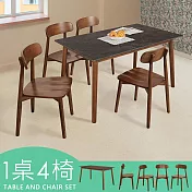 Homelike 喜家居140cm黑巖板胡桃餐桌椅組(一桌四椅)(2517-19)