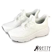 【Pretty】女 運動鞋 休閒鞋 健走鞋 厚底 輕量 彈力束帶 EU36 白色
