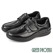 【GREEN PHOENIX】男 紳士鞋 商務鞋 學生鞋 皮鞋 全真皮 牛皮 沾黏式 EU39 黑色