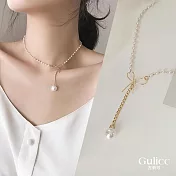 【Gulicc】項鍊 蝴蝶結水滴珍珠頸鍊