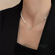 【Gulicc】項鍊 輕奢珍珠蝴蝶鑲鑽氣質鎖骨鍊