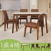 Homelike 喜家居140cm白岩板胡桃餐桌椅組(一桌四椅)(2517-66)