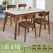 Homelike 喜家居140cm白岩板胡桃餐桌椅組(一桌四椅)(2517-31)