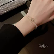 【Gulicc】手鍊  雙層鈦鋼珍珠鋯石花朵手鍊