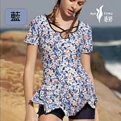 PanTyng潘婷 加大連身萊克泳裝 花宴婀娜(M-2XL)477 藍色-L號