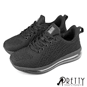 【Pretty】男女 女大尺碼 運動鞋 休閒鞋 綁帶 厚底 氣墊 吸震減壓 輕量 JP23.5 黑色