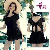 PanTyng潘婷 加大連身萊克泳裝 透氣蕾絲緞(M-2XL)640 黑色-M號