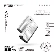 ONPRO VIA 5000mAh 直插式口袋時尚快充行動電源 經典銀