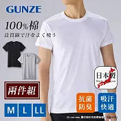 【日本郡是Gunze】日本製 兩件組 抗菌防臭加工 100%純棉 男士 圓領 短袖內衣 衛生衣(舒適親膚) 灰色-M